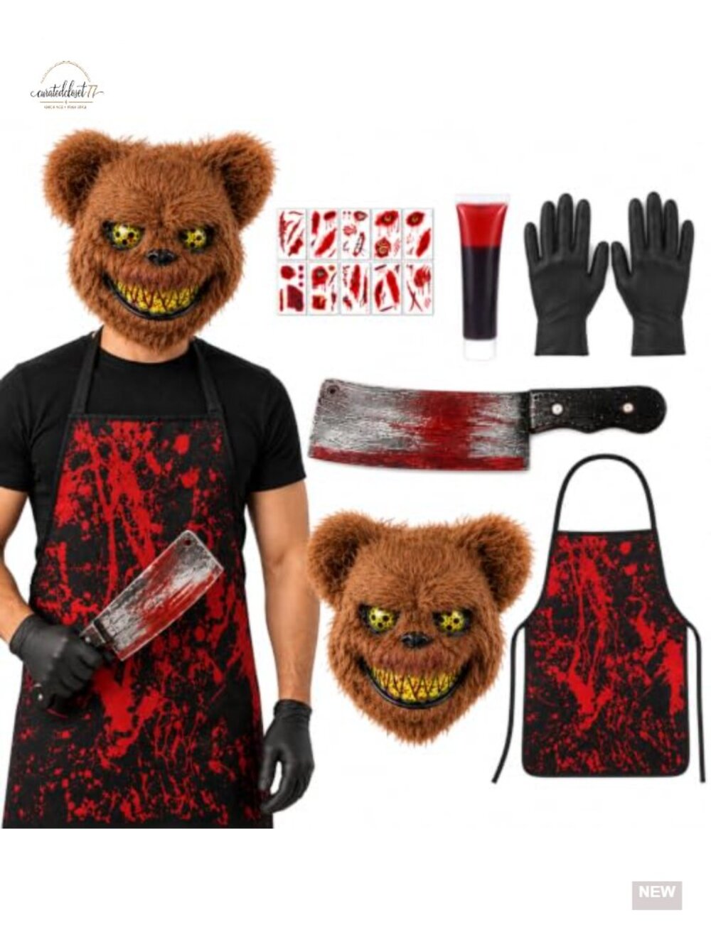 HOVTON Scary Bear Mask Costume Set PVC Synthetic Hair Adults